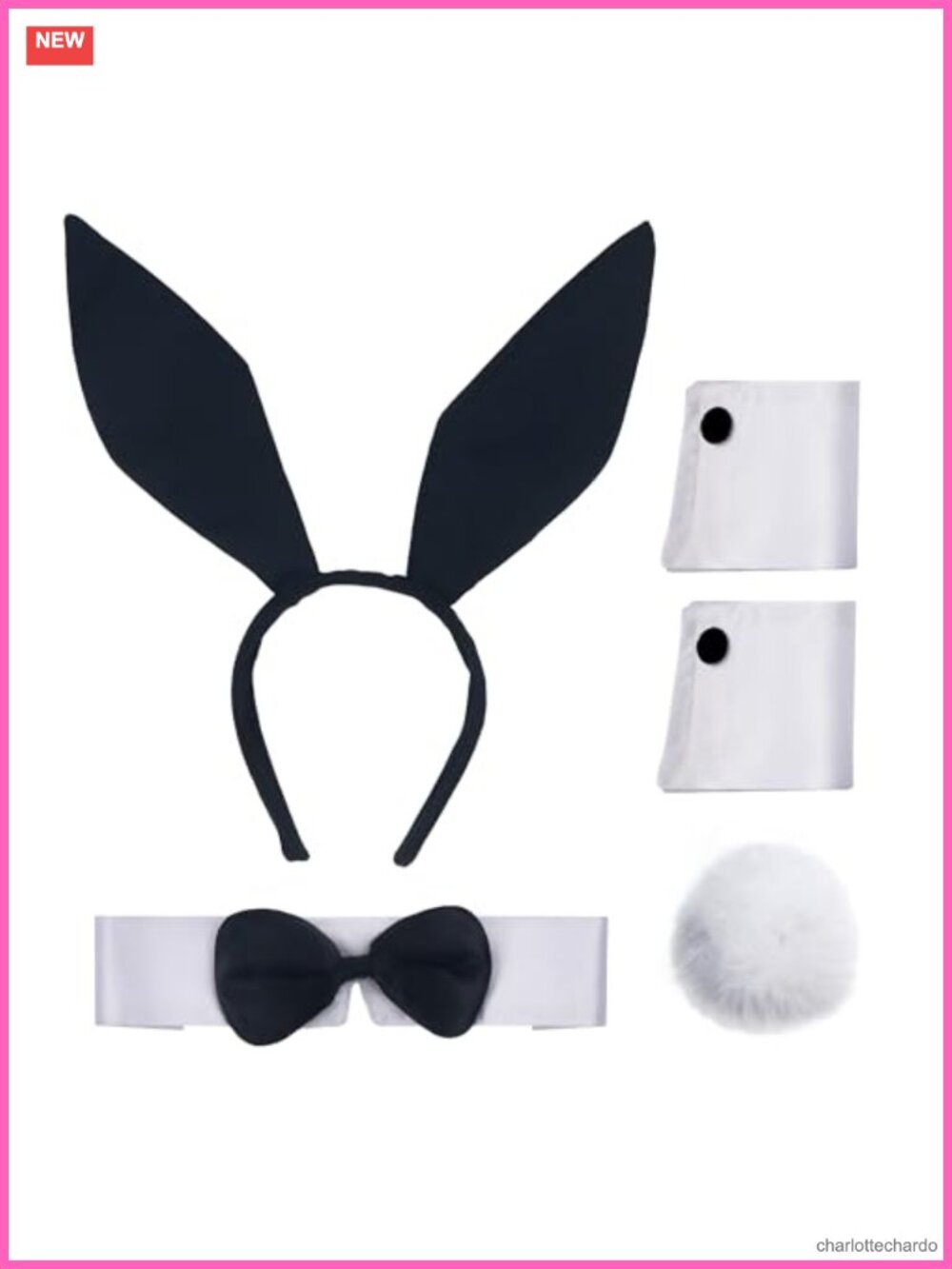 Bunny Costume Accessory Set Rabbit Ears Headband Collar Bow Cuffs Tail Easter